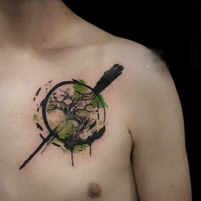 Bonsai tree tattoo on chest 