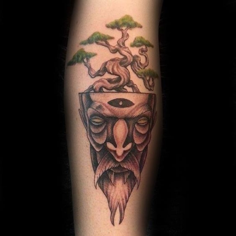 bonsai tree tattoo on leg 