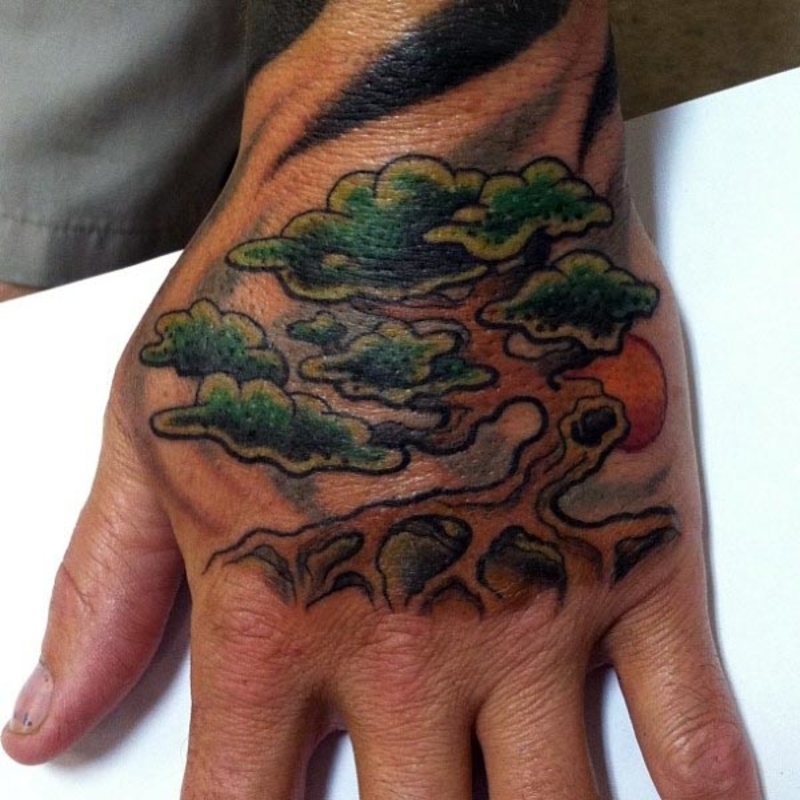 Bonsai tree tattoo on hand 