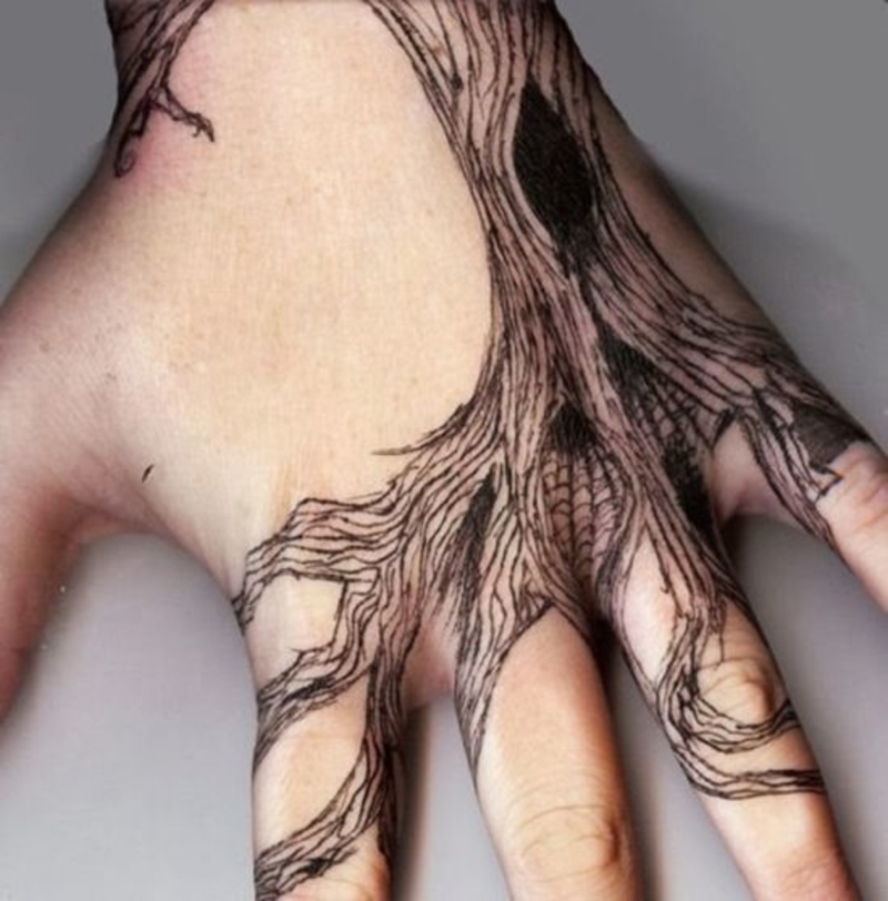 Bonsai tree tattoo on hand 