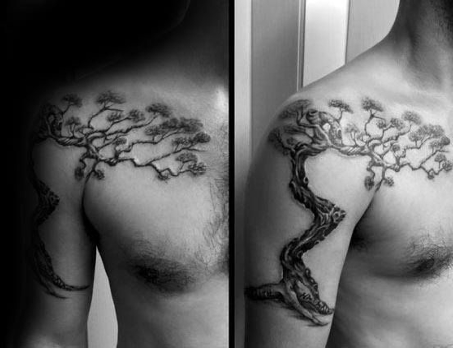 Bonsai tree tattoo on shoulder 