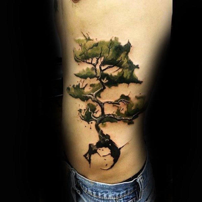 Bonsai tree tattoo on side 