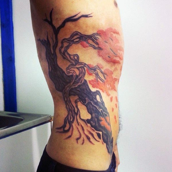 Bonsai tree tattoo on side 