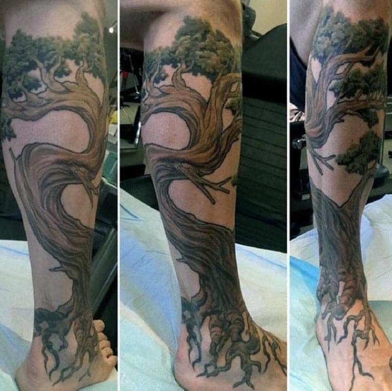 Bonsai tree tattoo hand sleeve
