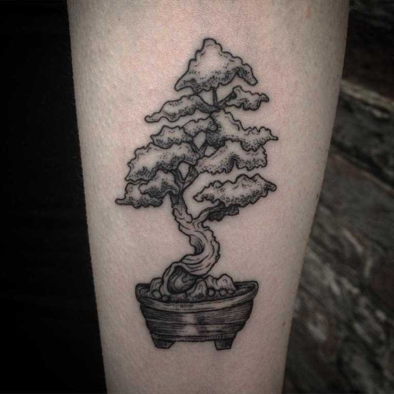 bonsai tree tattoo on leg 