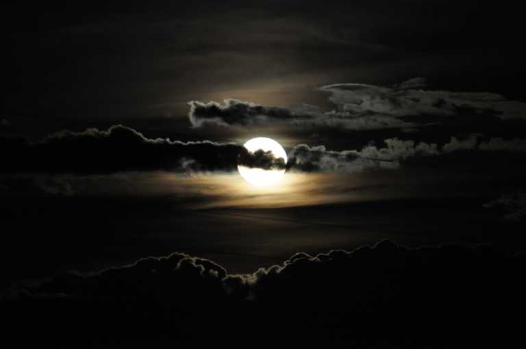 Cloudy night sky with moon