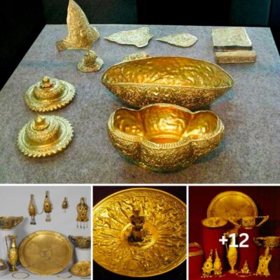 Two farmers mining limestone in a quarry to build a bridge discovered a treasure trove of Gothic-style gold artifacts dating to the late 4th century in an ancient tomb