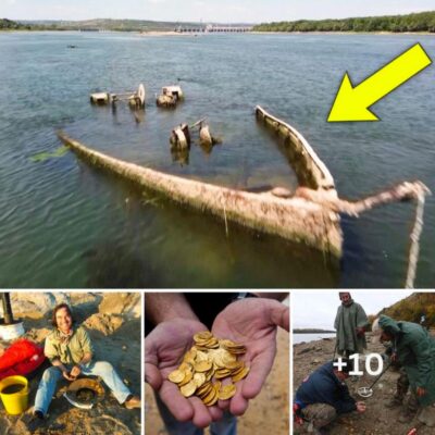 All-time low water level reveals sparkling gold coins on the riverbank revealing 16th-century treasure from a mysterious sunken ship
