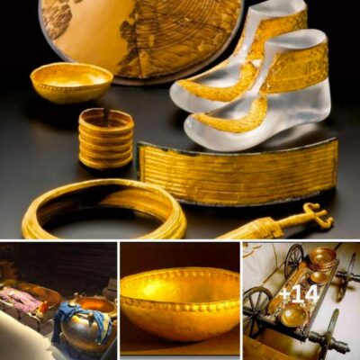 A pair of antique gold-plated shoes and countless beautiful, intact jewelry dating from 530 BC were discovered by a lucky man in a splendidly furnished Celtic burial chamber.